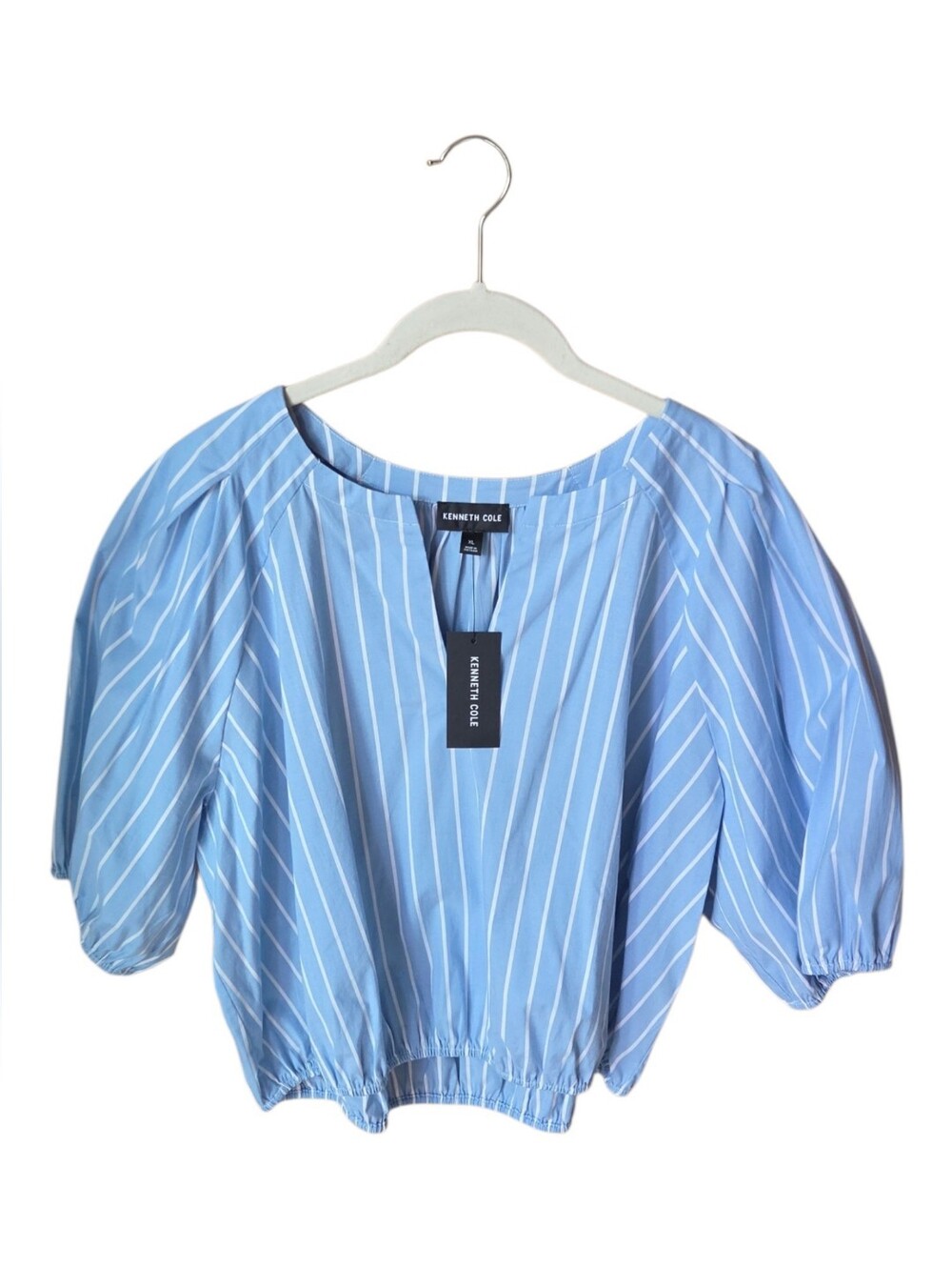 Kenneth Cole Poplin Blue Striped Blouse XL